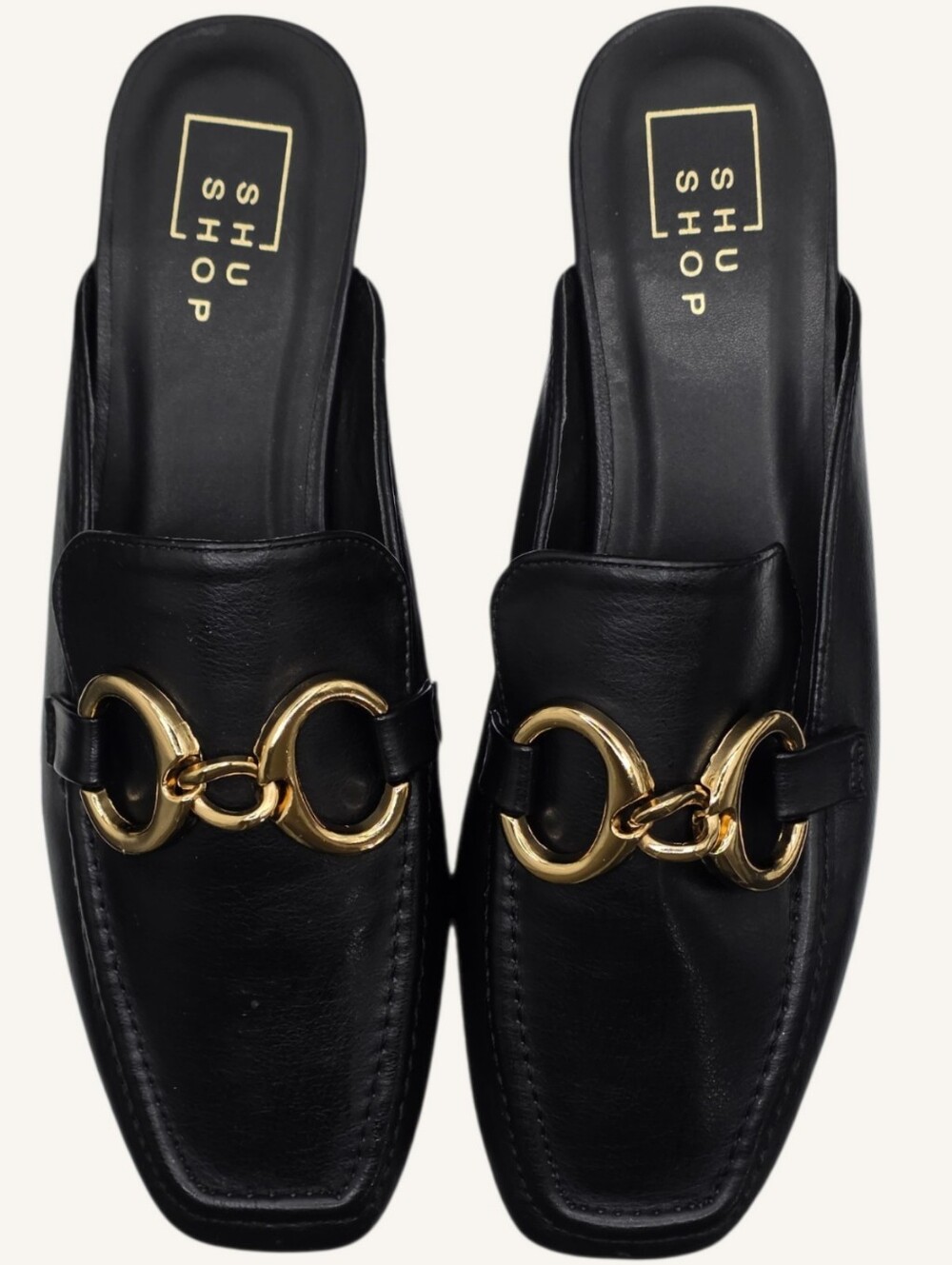 SHUSHOP Andromeda Black Gold Bit Loafer Mules Size 8 NWOB